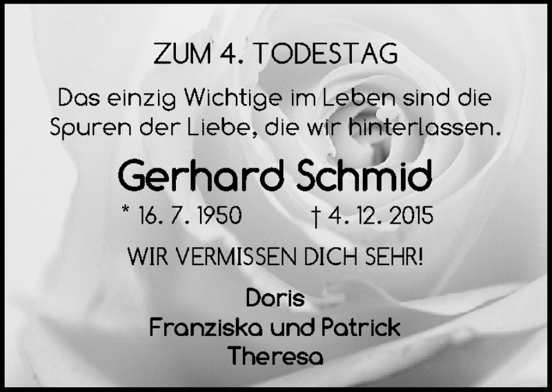  Traueranzeige für Gerhard Schmid vom 04.12.2019 aus Gesamtausgabe Nürnberger Nachrichten/ Nürnberger Ztg.