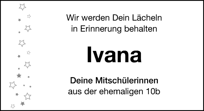  Traueranzeige für Ivana Sokic vom 31.12.2019 aus Nordbayerische Nachrichten Herzogenaurach Lokal