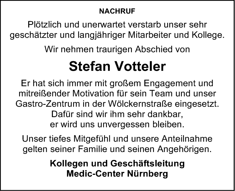  Traueranzeige für Stefan Votteler vom 21.12.2019 aus Gesamtausgabe Nürnberger Nachrichten/ Nürnberger Ztg.