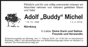 Traueranzeige von Adolf Michel von Gesamtausgabe Nürnberger Nachrichten/ Nürnberger Ztg.