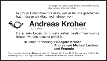 Traueranzeige von Andreas Kroher von Gesamtausgabe Nürnberger Nachrichten/ Nürnberger Ztg.