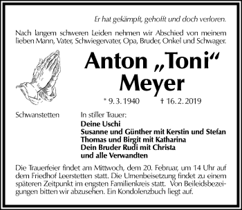 Traueranzeige von Anton Meyer von Schwabach