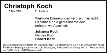 Traueranzeige von Christoph Koch von Nordbayerische Nachrichten Herzogenaurach Lokal