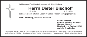 Traueranzeige von Dieter Bischoff von Gesamtausgabe Nürnberger Nachrichten/ Nürnberger Ztg.