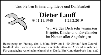 Traueranzeige von Dieter Lauff von Erlanger Nachrichten Lokal