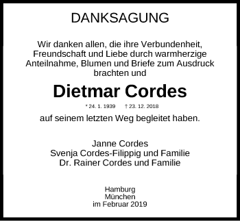Traueranzeige von Dietmar Cordes von Erlanger Nachrichten Lokal