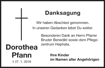 Traueranzeige von Dorothea Pfann von Gesamtausgabe Nürnberger Nachrichten/ Nürnberger Ztg.