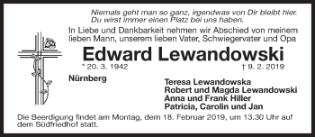 Traueranzeige von Edward Lewandowski von Gesamtausgabe Nürnberger Nachrichten/ Nürnberger Ztg.