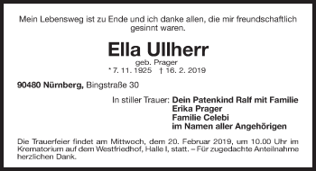 Traueranzeige von Ella Ullherr von Gesamtausgabe Nürnberger Nachrichten/ Nürnberger Ztg.