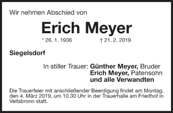 Traueranzeige von Erich Meyer von Fürther Nachrichten Lokal