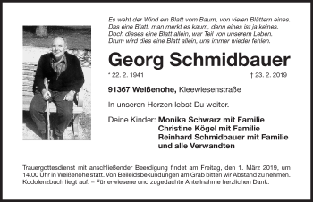 Traueranzeige von Georg Schmidbauer von Nordbayerische Nachrichten Forchheim Lokal