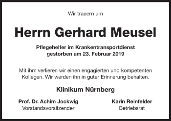 Traueranzeige von Gerhard Meusel von Gesamtausgabe Nürnberger Nachrichten/ Nürnberger Ztg.