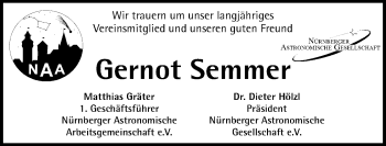 Traueranzeige von Gernot Semmer von Gesamtausgabe Nürnberger Nachrichten/ Nürnberger Ztg.