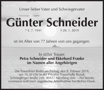 Traueranzeige von Günter Schneider von Gesamtausgabe Nürnberger Nachrichten/ Nürnberger Ztg.