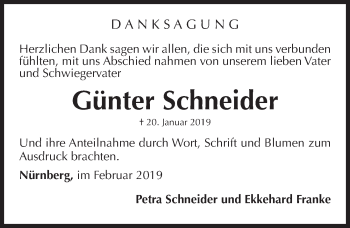 Traueranzeige von Günter Schneider von Gesamtausgabe Nürnberger Nachrichten/ Nürnberger Ztg.