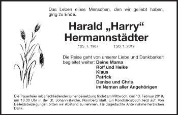 Traueranzeige von Harald Hermannstädter von Gesamtausgabe Nürnberger Nachrichten/ Nürnberger Ztg.