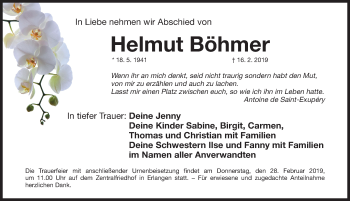 Traueranzeige von Helmut Böhmer von Erlanger Nachrichten Lokal