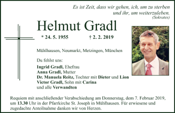 Traueranzeige von Helmut Gradl von Neumarkter Nachrichten Lokal