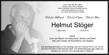 Traueranzeige von Helmut Stöger von Gesamtausgabe Nürnberger Nachrichten/ Nürnberger Ztg.