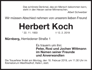 Traueranzeige von Herbert Koch von Gesamtausgabe Nürnberger Nachrichten/ Nürnberger Ztg.