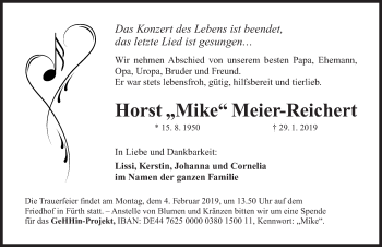 Traueranzeige von Horst Meier-Reichert von Fürther Nachrichten Lokal