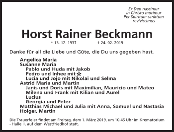 Traueranzeige von Horst Rainer Beckmann von Gesamtausgabe Nürnberger Nachrichten/ Nürnberger Ztg.