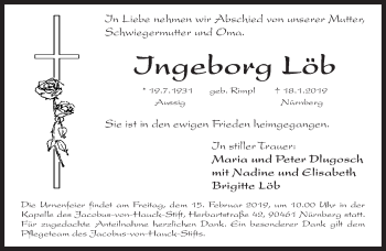 Traueranzeige von Ingeborg Löb von Gesamtausgabe Nürnberger Nachrichten/ Nürnberger Ztg.