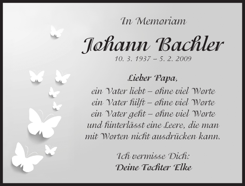  Traueranzeige für Johann Bachler vom 05.02.2019 aus Fürther Nachrichten Lokal