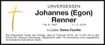 Traueranzeige von Johannes Renner von Gesamtausgabe Nürnberger Nachrichten/ Nürnberger Ztg.