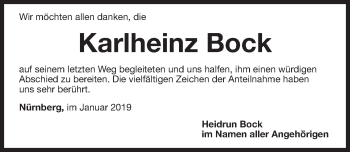 Traueranzeige von Karlheinz Bock von Gesamtausgabe Nürnberger Nachrichten/ Nürnberger Ztg.