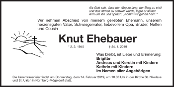 Traueranzeige von Knut Ehebauer von Gesamtausgabe Nürnberger Nachrichten/ Nürnberger Ztg.