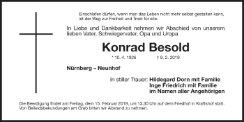Traueranzeige von Konrad Besold von Gesamtausgabe Nürnberger Nachrichten/ Nürnberger Ztg.