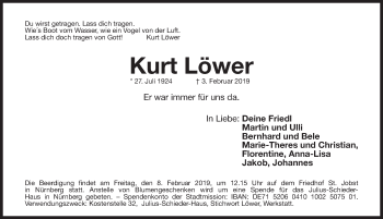 Traueranzeige von Kurt Löwer von Gesamtausgabe Nürnberger Nachrichten/ Nürnberger Ztg.