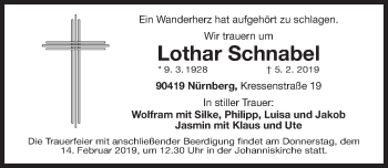 Traueranzeige von Lothar Schnabel von Gesamtausgabe Nürnberger Nachrichten/ Nürnberger Ztg.
