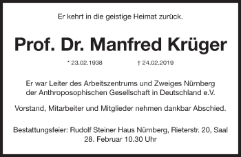 Traueranzeige von Manfred Krüger von Gesamtausgabe Nürnberger Nachrichten/ Nürnberger Ztg.