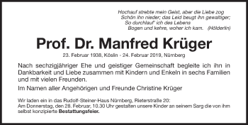 Traueranzeige von Manfred Krüger von Gesamtausgabe Nürnberger Nachrichten/ Nürnberger Ztg.