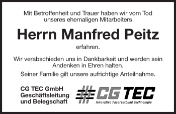 Traueranzeige von Manfred Peitz von Roth-Hilpoltsteiner Volkszeitung Lokal