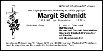 Traueranzeige von Margit Schmidt von Schwabach