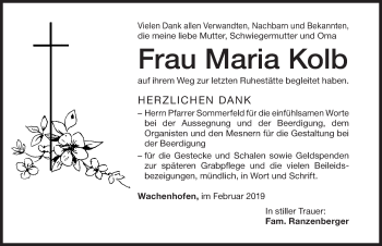 Traueranzeige von Maria Kolb von Altmühl-Bote Lokal