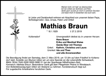 Traueranzeige von Mathias Braun von Schwabach
