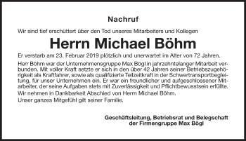 Traueranzeige von Michael Böhm von Neumarkter Nachrichten Lokal