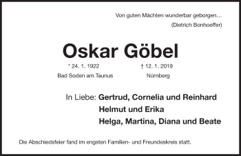 Traueranzeige von Oskar Göbel von Gesamtausgabe Nürnberger Nachrichten/ Nürnberger Ztg.