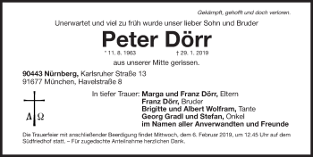 Traueranzeige von Peter Dörr von Gesamtausgabe Nürnberger Nachrichten/ Nürnberger Ztg.
