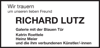 Traueranzeige von Richard Lutz von Gesamtausgabe Nürnberger Nachrichten/ Nürnberger Ztg.