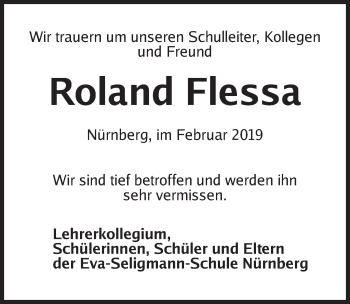 Traueranzeige von Roland Flessa von Gesamtausgabe Nürnberger Nachrichten/ Nürnberger Ztg.