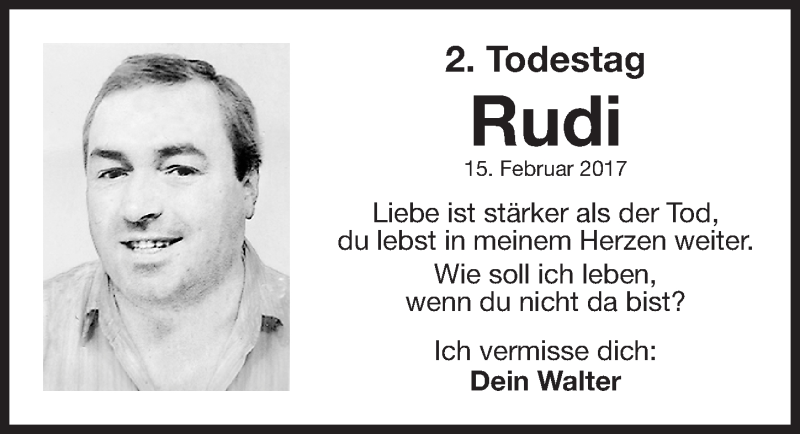  Traueranzeige für Rudi Stöckel vom 15.02.2019 aus Gesamtausgabe Nürnberger Nachrichten/ Nürnberger Ztg.