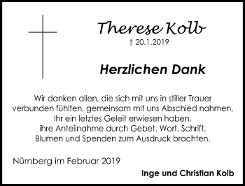 Traueranzeige von Therese Kolb von Gesamtausgabe Nürnberger Nachrichten/ Nürnberger Ztg.