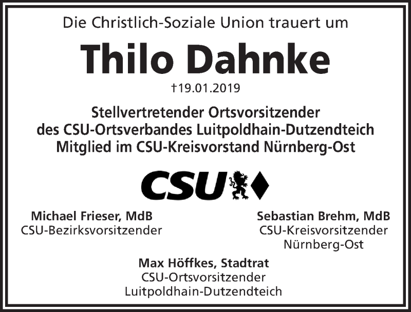  Traueranzeige für Thilo Dahnke vom 02.02.2019 aus Gesamtausgabe Nürnberger Nachrichten/ Nürnberger Ztg.
