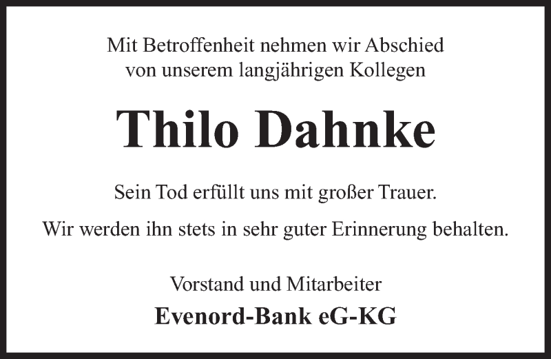  Traueranzeige für Thilo Dahnke vom 02.02.2019 aus Gesamtausgabe Nürnberger Nachrichten/ Nürnberger Ztg.