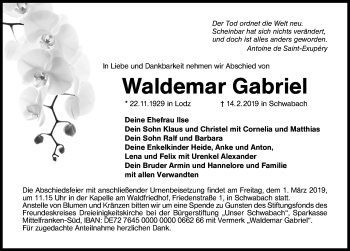 Traueranzeige von Waldemar Gabriel von Schwabach